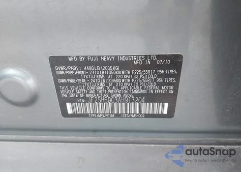 2010 Subaru Forester 2.5X Limited from USA, damaged, VIN JF2SH6DC3AH913204